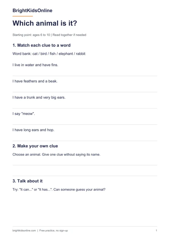 Preview: English animals worksheet for kids