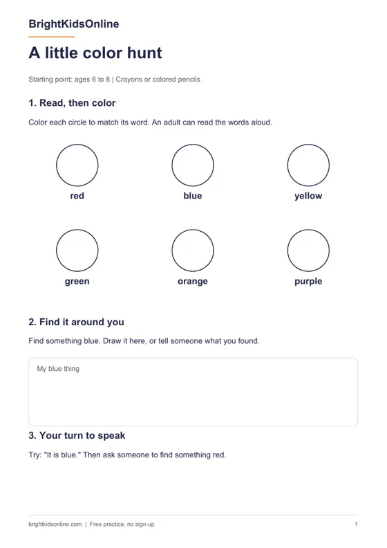 Preview: English colors worksheet for kids