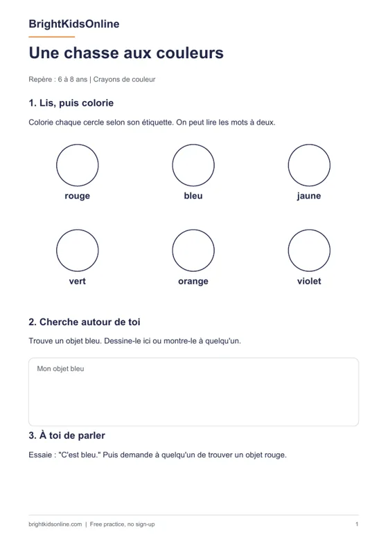 Preview: French colors worksheet for kids